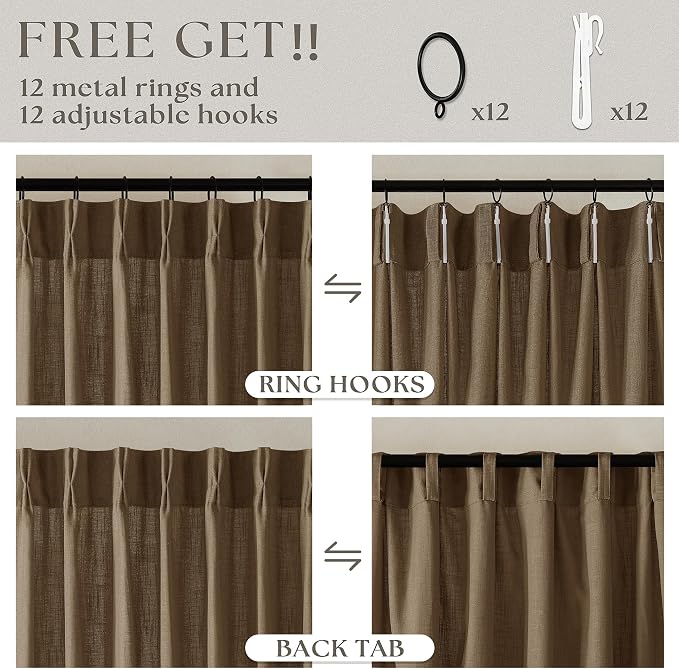Dutch Cocoa Pinch Pleat Linen Curtains 92 Inches Long 60 Inch Wide 1 Panel | - Image 5