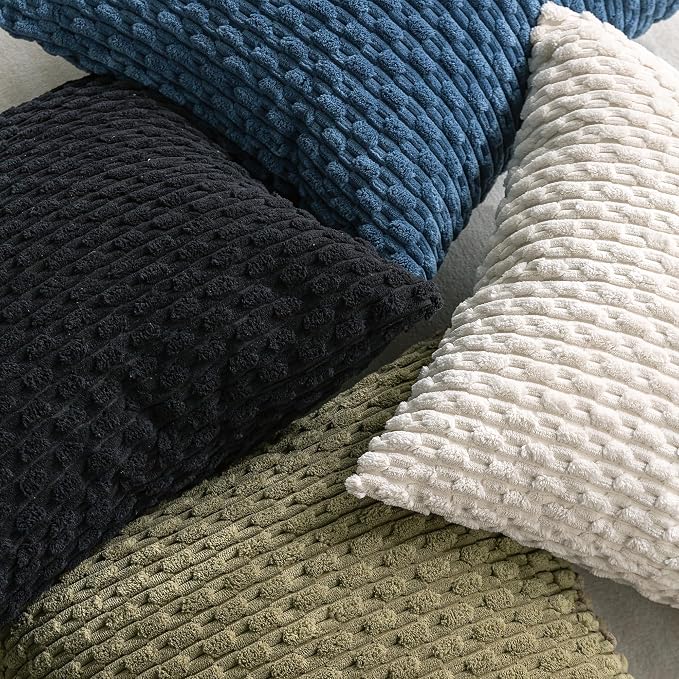 Set of 4 Blue Decorative Throw Pillow Covers 24x24 Inch Corduroy Pillow Covers - Image 8