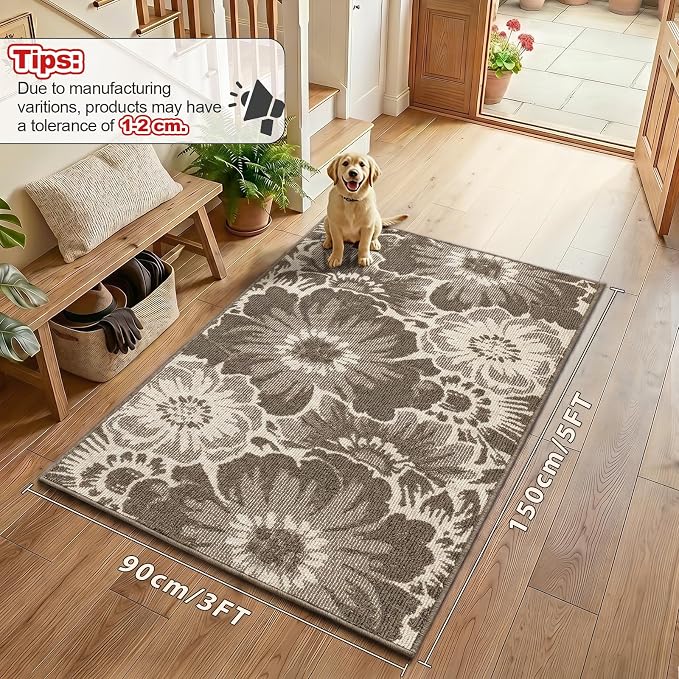 Findosom Washable Area Rug 3x5, Non Slip High-Low Textured Floral Rugs - Image 2