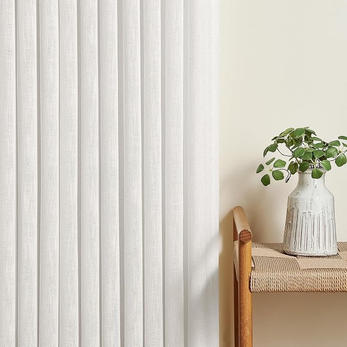 Beige White Pinch Pleated Linen Curtains 63 Inch Length 2 Panels | - Image 7