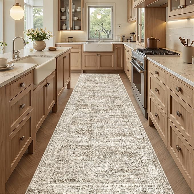 Soalmost Washable Runner Rug 2'6"x8' Kitchen Hallway Runners Brown | Soft - Image 2