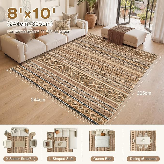 cotiled Boho 8x10 Area Rugs for Living Room: Large Moroccan Washable Rug | - Image 9