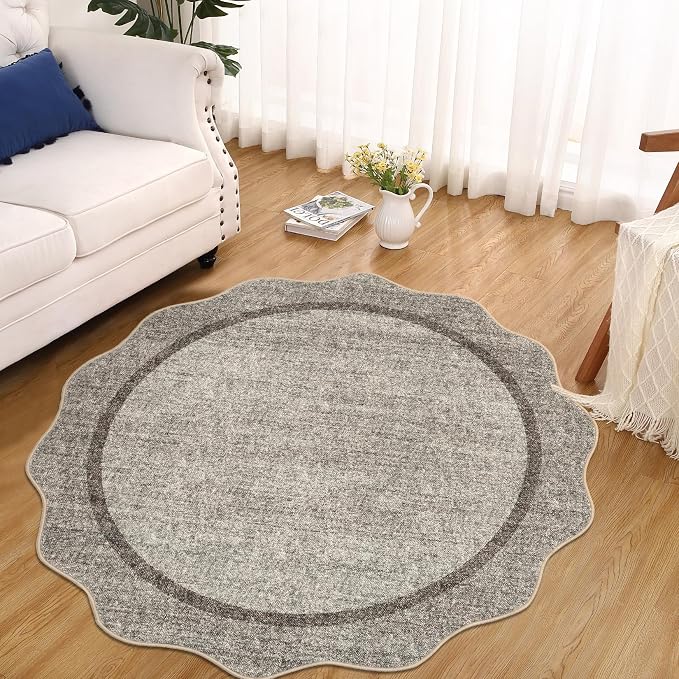 GarveeHome Scalloped Washable Small Round Rug 3 ft Non-Slip - Image 2