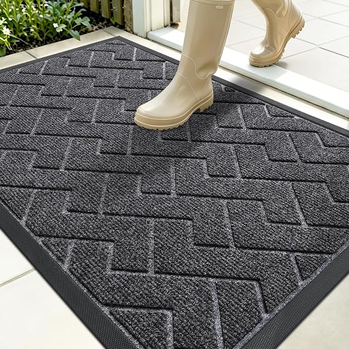 OLANLY Front Door Mat Outside 35x23, All-Season Absorbent Rubber Doormat | Grey by OLANLY