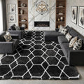 Area Rugs for Living Room, 7x10 Fluffy Black and White Modern Bedroom Rug | by ONASAR