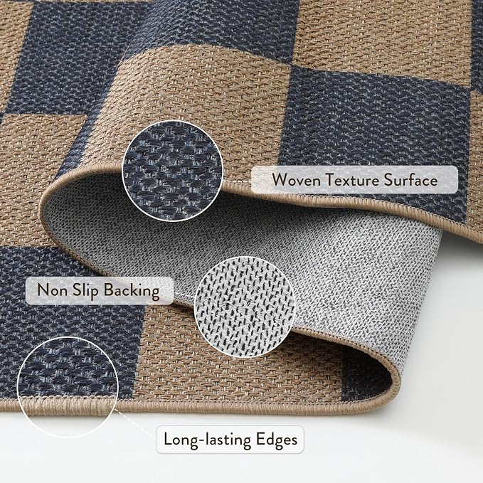 Lahome Checkered Easy Jute Living Room Rugs, 5x7 Outdoor Patio Rug Washable | - Image 4