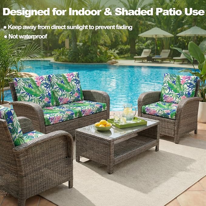 CALBODE 12 Pcs Outdoor Seat Cushion Covers, Tropical Plant | Stretch Chair Seat - Image 5