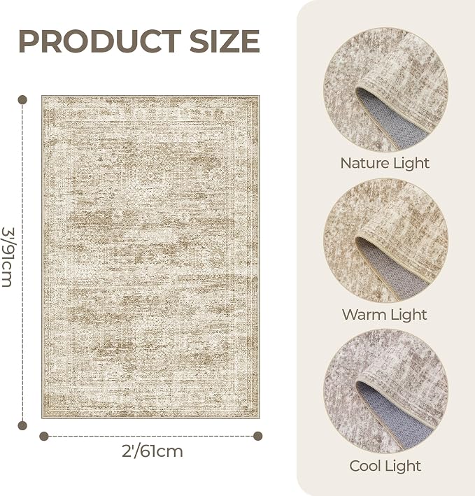 2x3 Rug Non Slip, Small Washable Entryway Rug, Runner - Image 2
