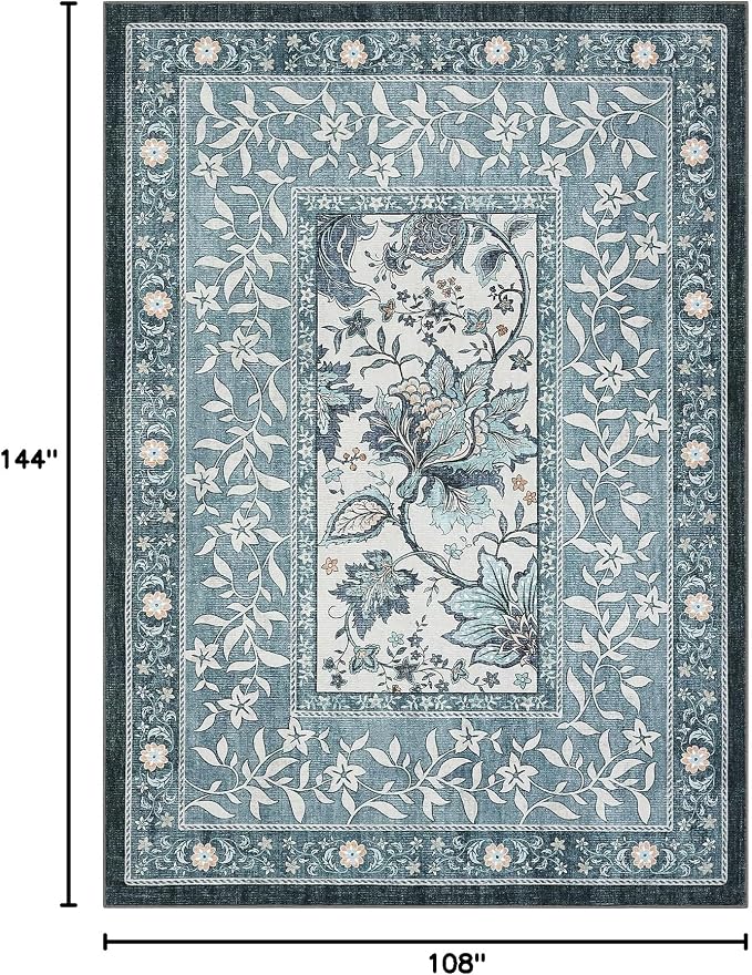 GarveeHome Provence Area Rugs 9x12 Living Room, Botanical Grove Retro Blue - Image 2