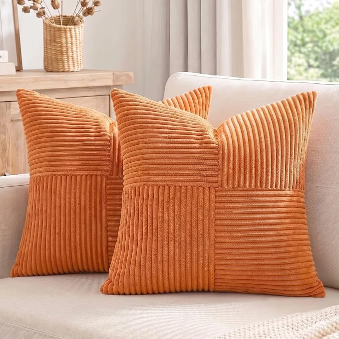 Fancy Homi 2 Packs Burnt Orange Samll Fall Decorative Throw Pillow Covers 12x12 - Image 7