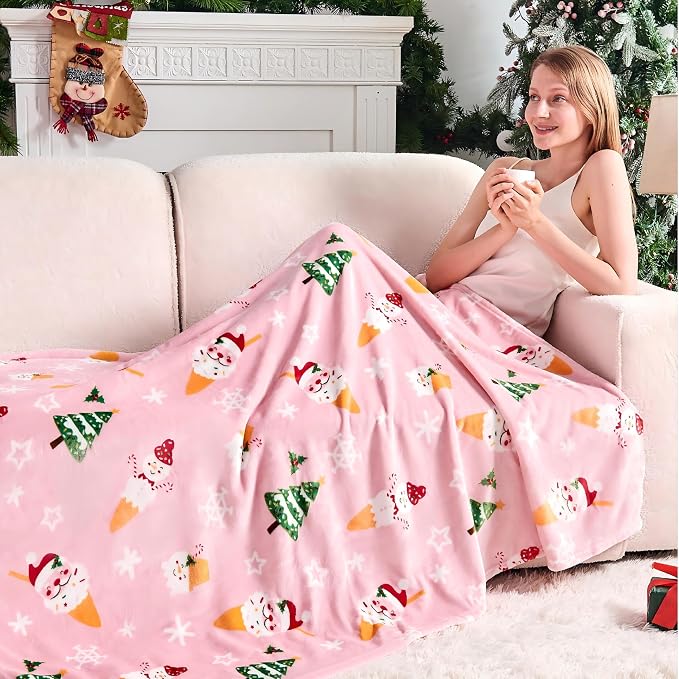 Edenleaf Christmas Blanket Soft Cozy Pink Throws - Image 3