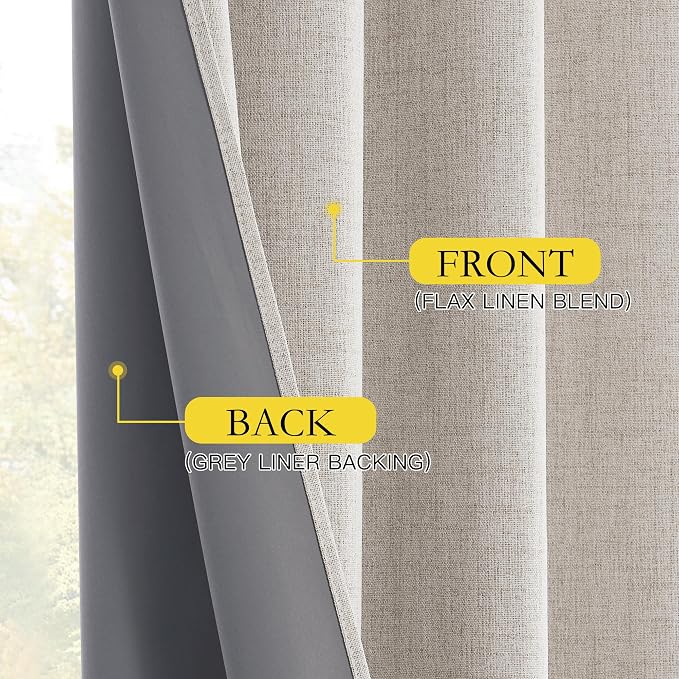 NICETOWN 100% Blackout Brich Linen Curtains - Image 8