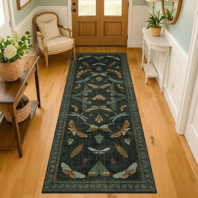 Insect 2x7 Stain Resistant Kitchen Runner Rugs, Vintage Bathroon Rug Non Skid - Image 3