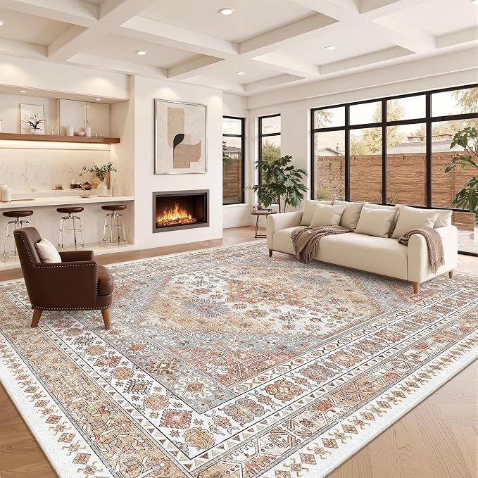 12x15 Area Rugs for Living Room, Large Washable Rug, Dining Room, Low Pile by Zesthome