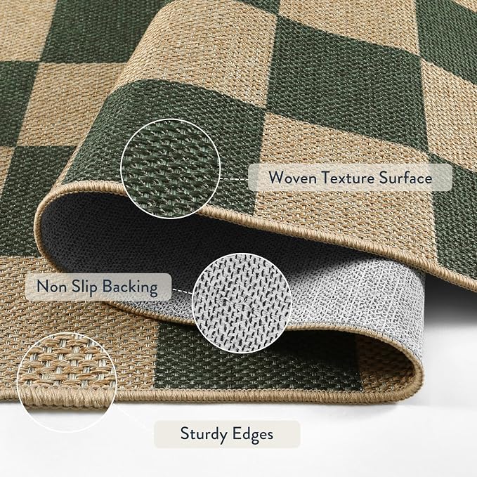 Lahome Checkered Easy Jute Kitchen Runner Rug, 2x8 Outdoor Rugs Washable | - Image 3