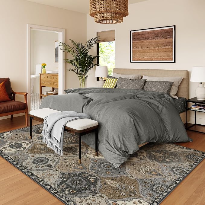 Lahome Moroccan 9x12 Rug for Living Room, Soft Washable Grey Bedroom Rug | - Image 4