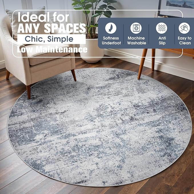 Aelenmu Round Rug 5ft Washable Rug - Image 3