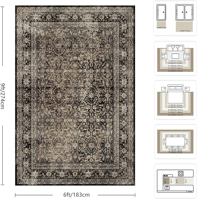 6x9 Area Rugs - Washable Vintage Retro Living Room Rug, Soft Ultra Thin Non - Image 2