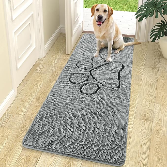 OLANLY Dog Door Mat for Muddy Paws 70x24, Paw Print Design Chenille Mud Mat | by OLANLY