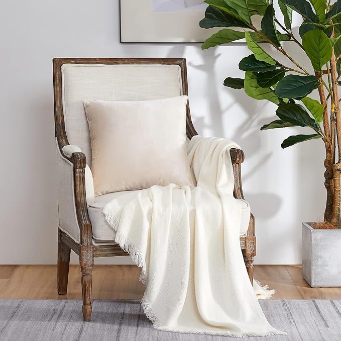 GIGIZAZA Velvet Pillow Covers 22x22 Decorative Pillows Pack of 2 Ivory | Beige - Image 6