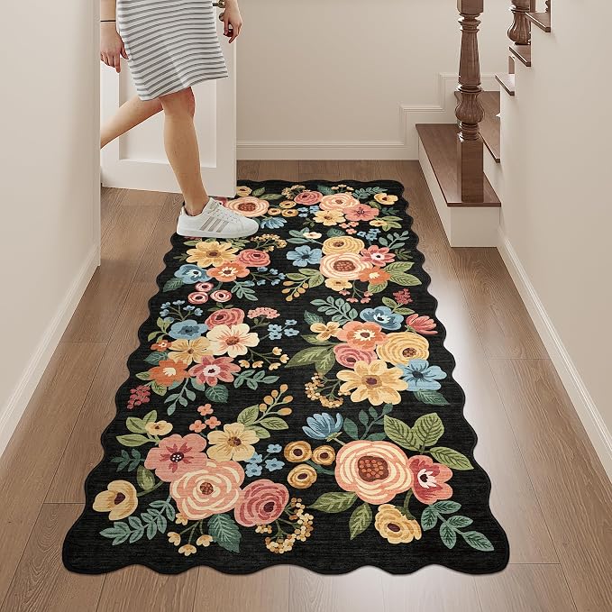 DUKINO 2x4 Rug for Entryway, Floral Washable Kitchen Rugs Non Slip, Low Pile - Image 4