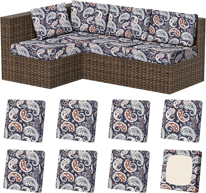 8Pcs Outdoor Cushion Covers, Stretch Patio Furniture Couch Chair Slipcovers | by VORSHAPE
