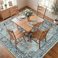 RELEANY Washable Area Rug, Square 7'x7', Teal Green/White/Navy | Non-Slip by RELEANY