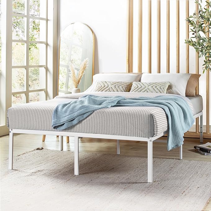 Best Price Mattress 16 Inch Metal Platform Bed Frame, Heavy Duty Steel Slats, White, Full