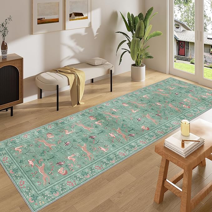 DUKINO 2x8 Washable Runner Rug, Non Slip Animal Kitchen Runner Rug, Teal | Soft - Image 3