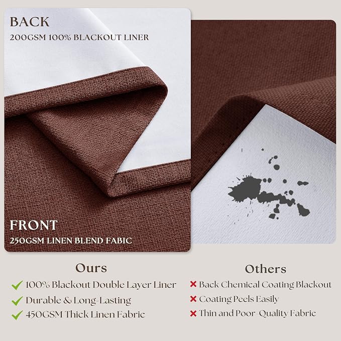 Chestnut Brown Linen Blackout Pleated 90 Inch Curtains - Image 6
