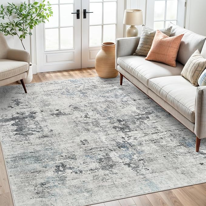 Soalmost Abstract Area Rug 6x9 for Living Room Washable Rugs Gray/Blue | by Soalmost