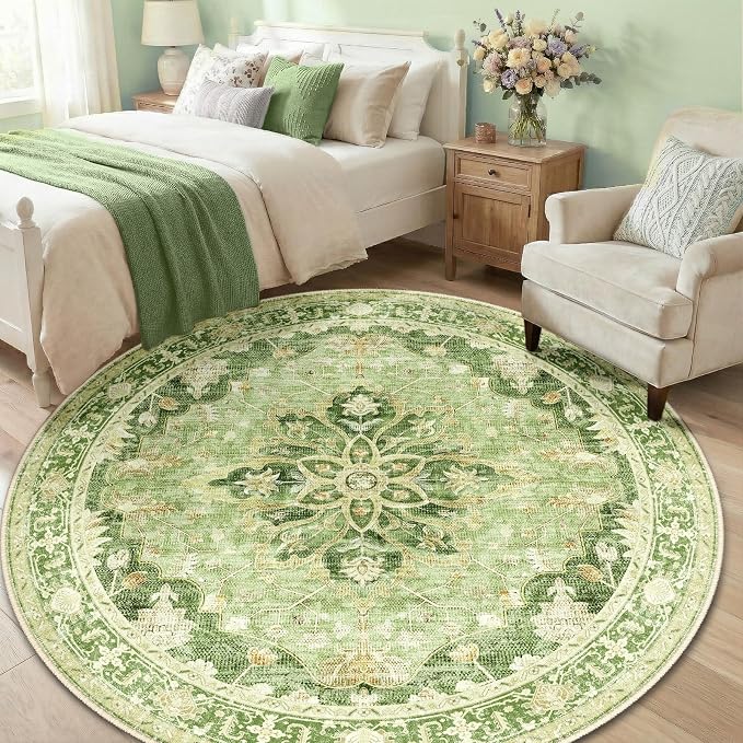 RELEANY Washable Area Rug, Round 6ft, Water Repellent, Pet Friendly, Vintage - Image 2