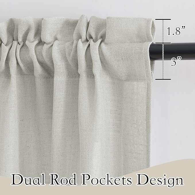 RYB HOME Linen Textured Sheer Curtains 45 inch Length, Half Privacy Sheers Drapes for Bathroom Bedroom Small Window Decor, Deep Grey, W 52 x L 45 inches, Set of 2