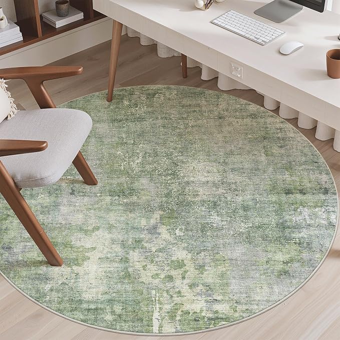 Soalmost Abstract 5x5 Round Rug 5ft Circle Living Room Rugs, Low Pile Stain - Image 3