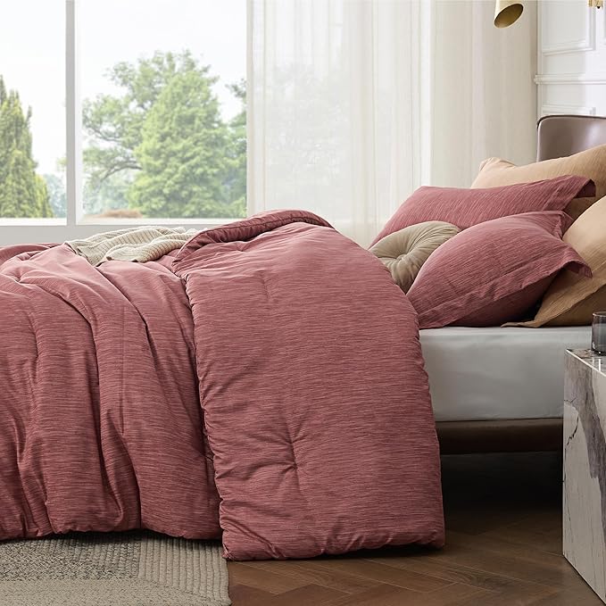 Bedsure King Size Comforter Set - Pink Clay Soft Bedding for All Seasons, Cationic Dyed Bed Set, 3 Pieces, 1 King Size Comforter (104"x90") and 2 Pillow Shams (20"x36"+2")