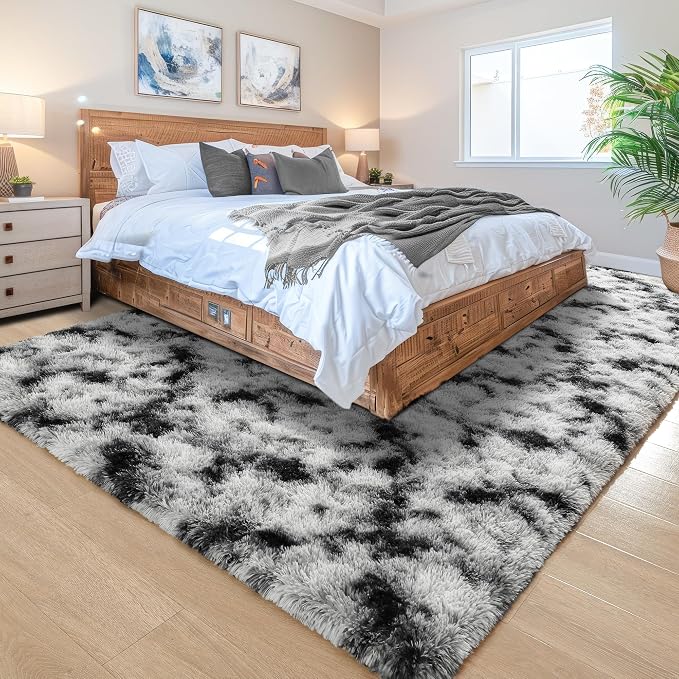 5x7 Black and White Fluffy Soft Area Rug Non-Slip - Image 3