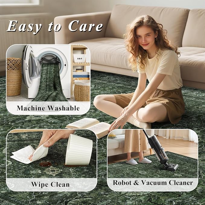 Schweek 8x10 Washable Area Rugs Vintage Non Slip Carpet - Image 7