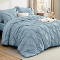 Bedsure Full Comforter Set Light Blue - Bed in a Bag Full Size Bedding Set 7 Pieces, GentleSoft™ Pintuck Bed Set Gift for Family, Pinch Pleat All Season Comforter with Sheets, Pillowcases & Shams