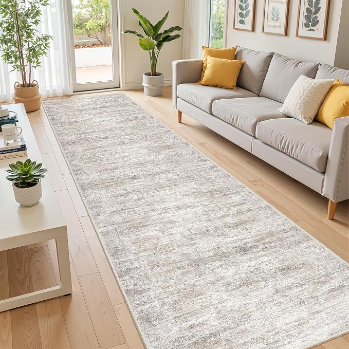 2x12 Runner Rug Non Slip, Washable Hallway Runner Rug, Taupe | Long Neutral Rugs - Image 3