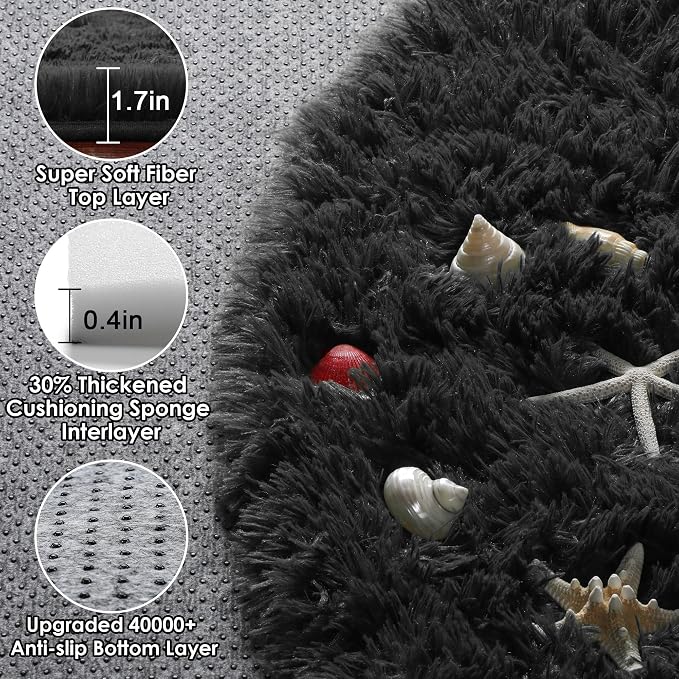 Black Round Area Rugs 6ft, Ultra Soft Bedroom Circle Rug - Image 2