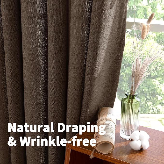 YoungsTex Brown Linen Curtains 63 Inches Length 2 Panels - Image 6