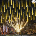 Joomer 2Pack Christmas Lights Outdoor, 11.8 inch 10 Tubes 240 LED Meteor Shower Lights, LED Falling Icicle Cascading Light with Timer Waterproof and Connectable for Christmas Decoration (Warm White)