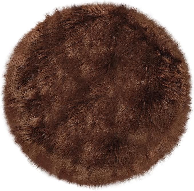 3ft Small Round Brown Rug, Thick Furry Fluffy Carpet - Image 3