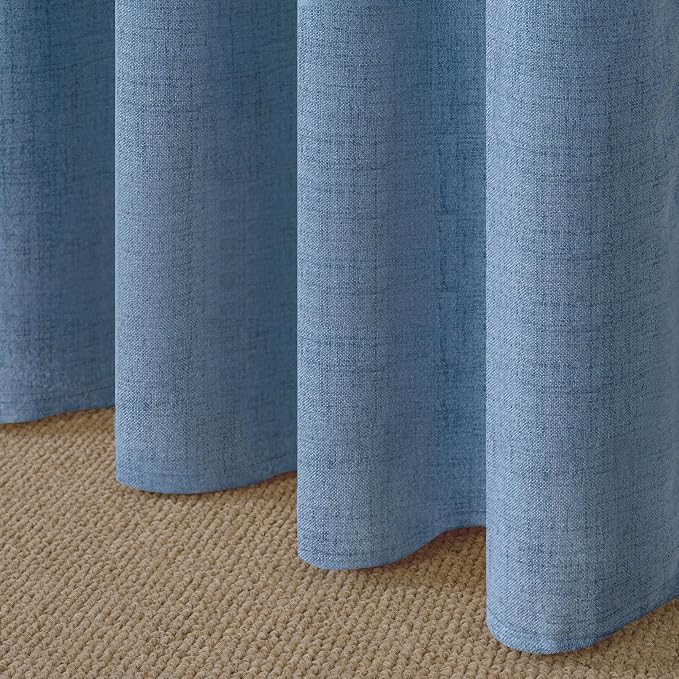 YoungsTex Blue Linen Curtains 68 Inch Length 2 Panels - Image 8
