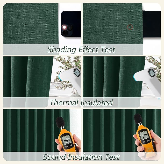 Dark Green 100% Blackout Curtains 96 Inch Length 2 Panels Set - Image 5