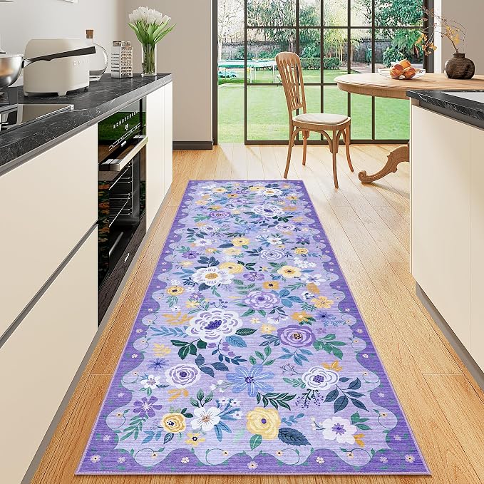 DUKINO 2x6 Runner Rug for Hallway, Washable Kitchen Rugs Non Slip, Floral by DUKINO