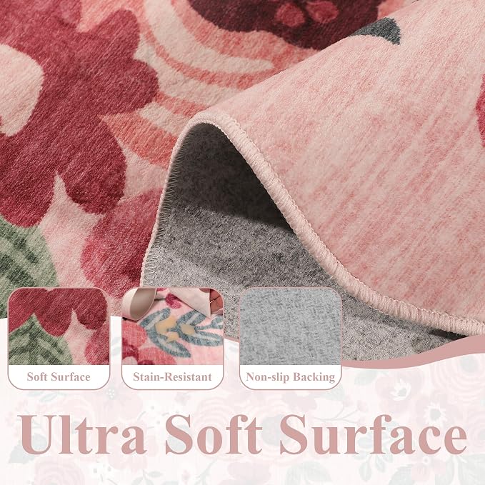 DUKINO 2x5 Washable Runner Rug, Floral Non Slip Rug - Image 8