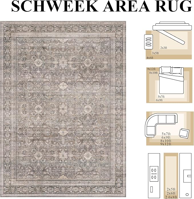 Schweek 6x9 Area Rug Washable Neutral Rug Non Slip - Image 2
