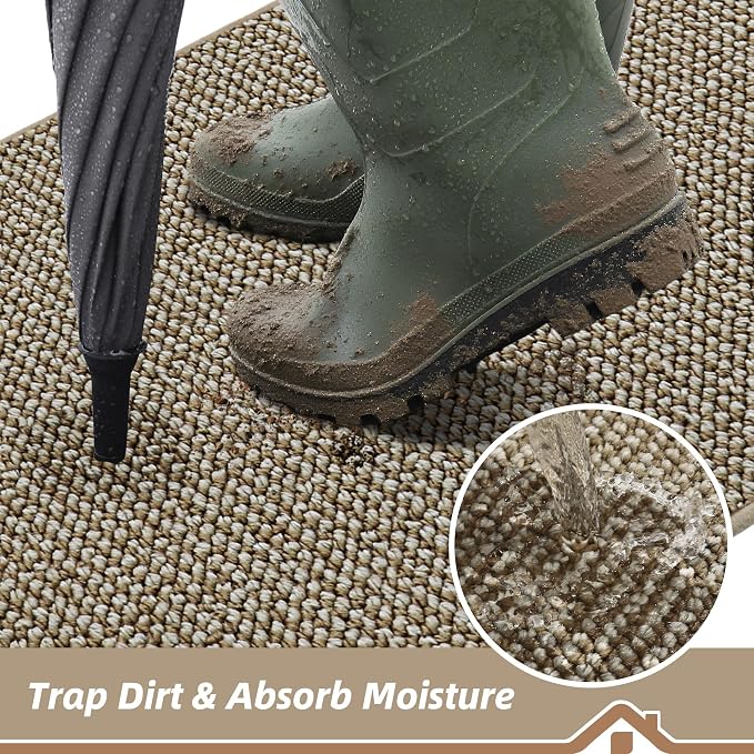 BEQHAUSE Dirt Trapper Door Mat 36" x 60", Non-Slip Washable, Light Beige | - Image 3