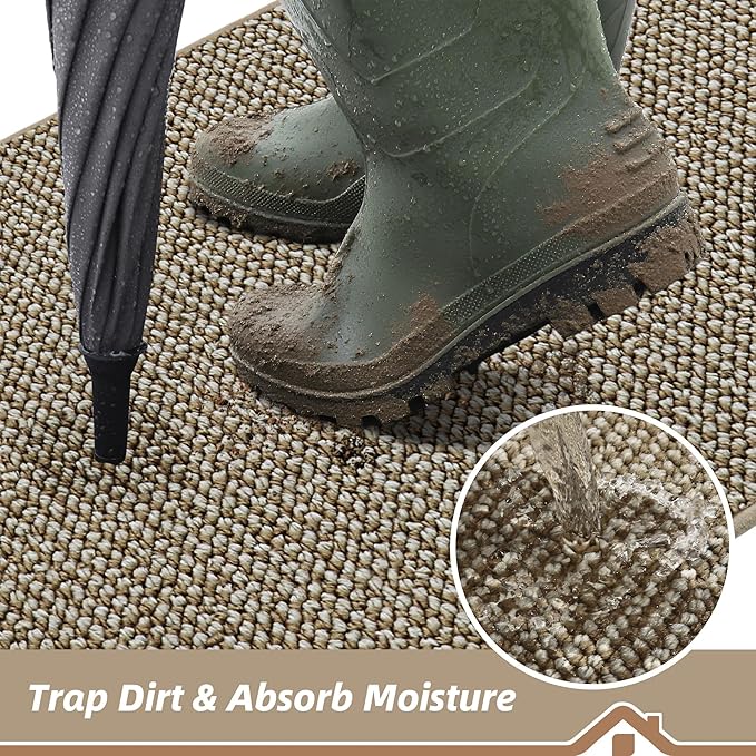 BEQHAUSE Dirt Trapper Door Mat 24" x 60", Non-Slip Washable, Light Beige | - Image 3